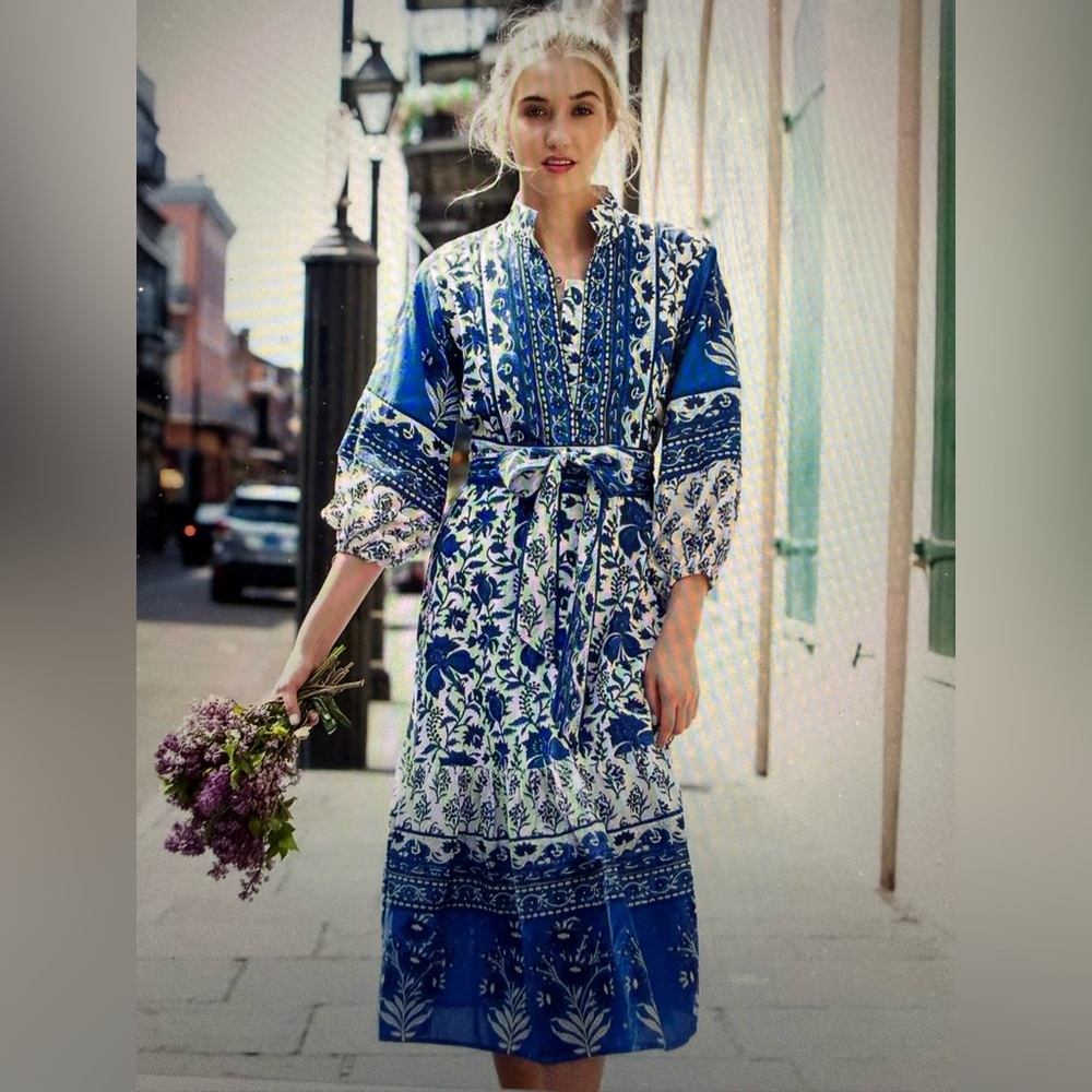 Sue Sartor Floral Maxi Dress with Tie Belt